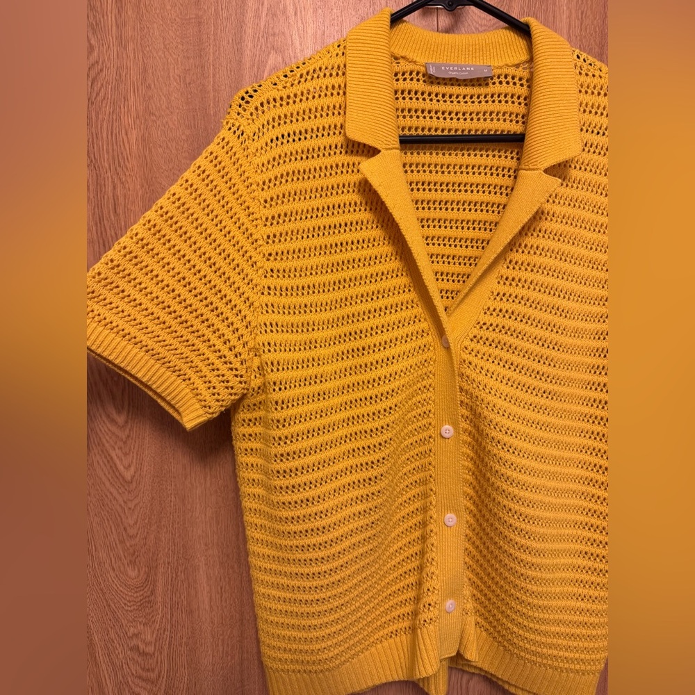 Yellow Crochet Button Down Medium - image 3